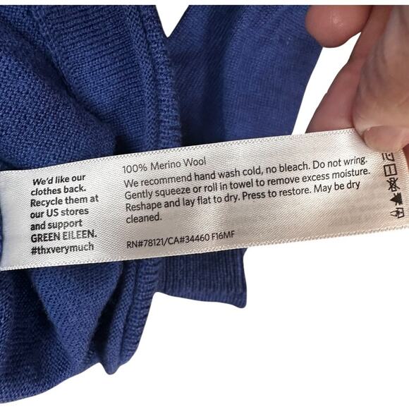 EILEEN FISHER 100% Merino Wool Turtleneck Sweater Blue S/P (Oversized) - Picture 6 of 6